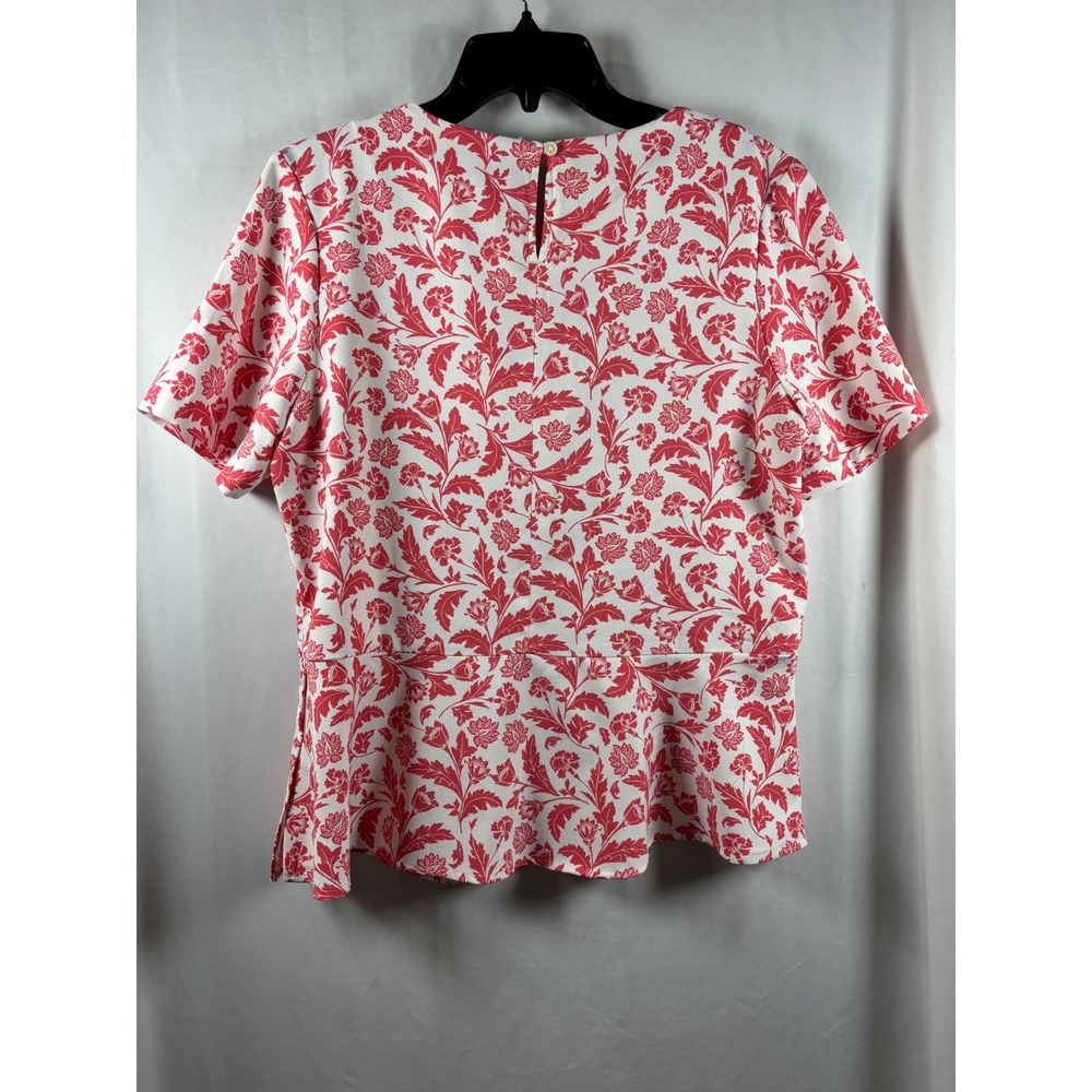 Banana Republic Womens Red White Damask Floral Peplum Short Sleeve Blouse Size M - Picture 3 of 4